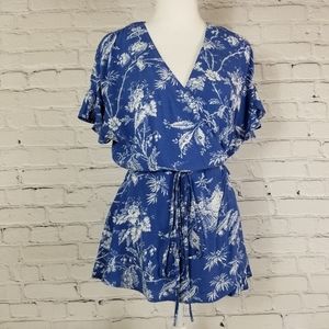 Anthropologie Maeve floral cap sleeve wrap top